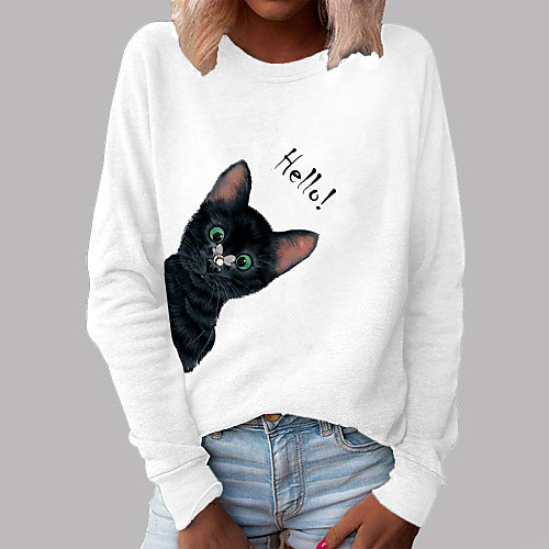 

Women's Hoodie Sweatshirt Cat Graphic Print Daily Other Prints Basic Casual Hoodies Sweatshirts White