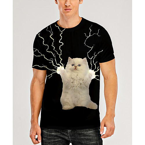 

Men's T shirt Shirt 3D Print Graphic 3D Animal Print Short Sleeve Daily Tops Casual Round Neck Black / White