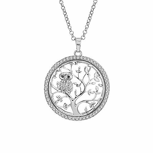 

tree of life necklace for women men silver with crystal jewelry owl pendant