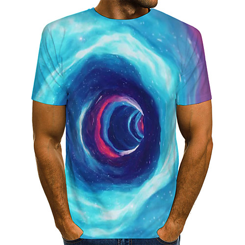 

Men's T shirt Shirt Graphic Optical Illusion Print Short Sleeve Daily Tops Basic Exaggerated Round Neck Gray