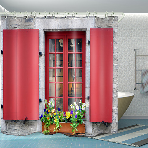 

Red Window Flowers Digital Printing Shower Curtain Shower Curtains Hooks Modern Polyester New Design 72 Inch