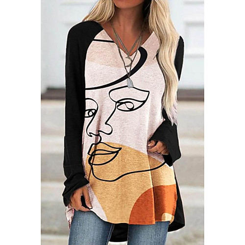 

Women's Shift Dress Short Mini Dress White Long Sleeve Print Print Fall Spring V Neck Casual Loose 2021 M L XL XXL 3XL