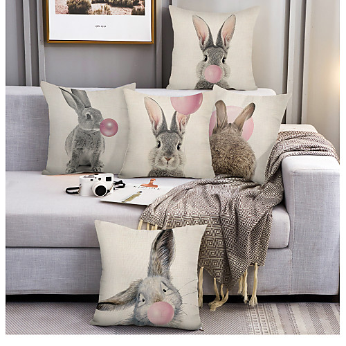 

Happy Easter Cushion Cover 5PCS Faux Linen Soft Decorative Square Throw Pillow Cover Cushion Case Pillowcasefor Sofa Bedroom 45 x 45 cm (18 x 18 Inch) Superior Quality Mashine Washable
