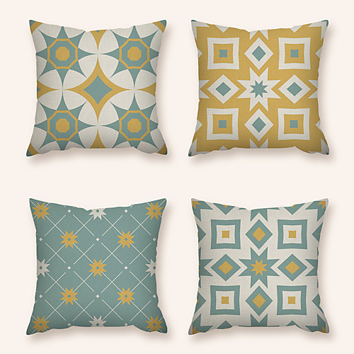 

Cushion Cover 4PC Faux Linen Soft Decorative Square Throw Pillow Cover Cushion Case Pillowcase for Sofa Bedroom 45 x 45 cm (18 x 18 Inch) Superior Quality Machine Washable