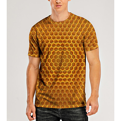 

Men's T shirt Shirt 3D Print Graphic Optical Illusion 3D Print Short Sleeve Daily Tops Casual Round Neck Yellow