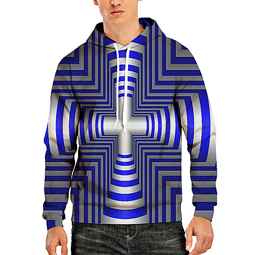 

Men's Pullover Hoodie Sweatshirt Graphic Optical Illusion 3D Print Hooded Daily 3D Print 3D Print Casual Hoodies Sweatshirts Long Sleeve Blue