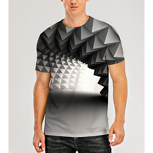 

Men's T shirt Shirt 3D Print Graphic Optical Illusion 3D Print Short Sleeve Daily Tops Casual Round Neck Gray / White