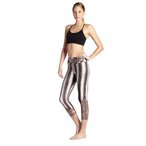 

Women's Yoga Chino Comfort Daily Club Leggings Pants Striped Calf-Length Stripe Print Brown