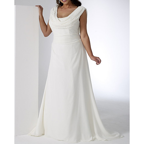 

A-Line Wedding Dresses Scoop Neck Floor Length Chiffon Sleeveless Simple Plus Size with 2021