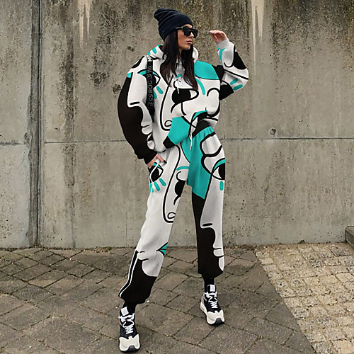

Women's Streetwear Geometric Two Piece Set Sweatshirt Tracksuit Pant Loungewear Jogger Pants Drawstring Tops