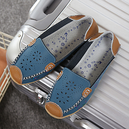 

Women's Loafers & Slip-Ons Comfort Shoes Flat Heel Round Toe Casual Daily Walking Shoes Leather Nappa Leather Floral White Yellow Blue