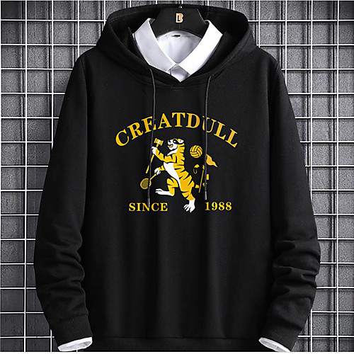 

Men's Pullover Hoodie Sweatshirt Lion Hooded Casual Hoodies Sweatshirts Long Sleeve Loose Blue Yellow Gray