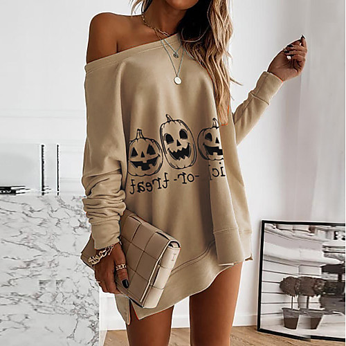 

Women's Pullover Sweatshirt Pumpkin Cold Shoulder Going out Halloween Hoodies Sweatshirts Loose Long Spot Orange Light Blue