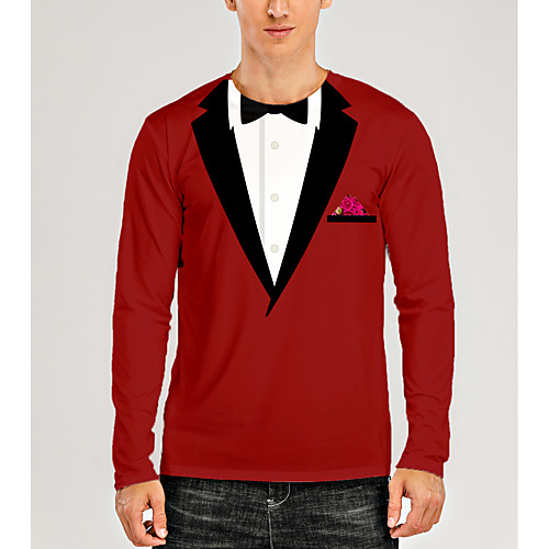 

Men's T shirt 3D Print Graphic 3D Print Long Sleeve Daily Tops Red