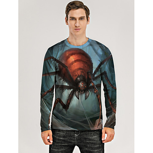 

Men's T shirt 3D Print Graphic 3D Animal Print Long Sleeve Daily Tops Casual Light Blue