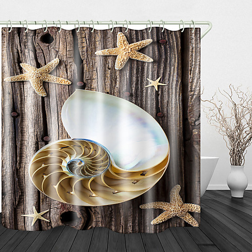 

Small Conch Print Waterproof Fabric Shower Curtain for Bathroom Home Decor Covered Bathtub Curtains Liner Includes with Hooks 72 Inch