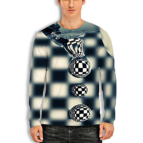 

Men's T shirt 3D Print Graphic Optical Illusion 3D Print Long Sleeve Daily Tops Casual Black / White