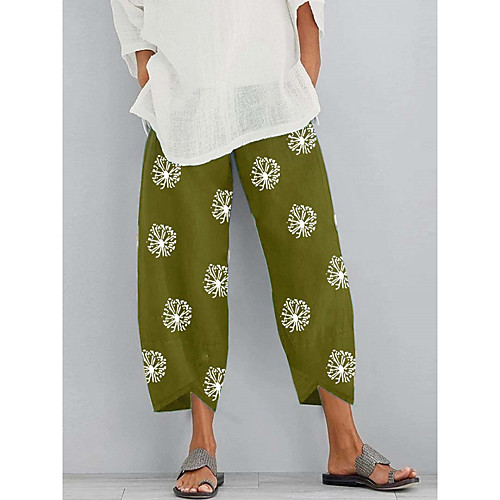 

Women's Basic Streetwear Comfort Linen / Cotton Blend Loose Daily Going out Pants Chinos Pants Floral Graphic Ankle-Length Pocket High Waist Yellow Black Green Navy Blue Gray