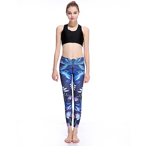

Women's Basic Casual Comfort Daily Gym Leggings Pants Animal Ankle-Length Patchwork Print Blue