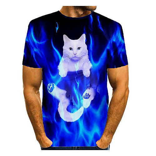 

Men's T shirt Shirt 3D Print Graphic 3D Animal Print Short Sleeve Daily Tops Casual Round Neck Blue