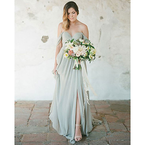 

A-Line Sweetheart Neckline Floor Length Chiffon Bridesmaid Dress with Pleats / Split Front