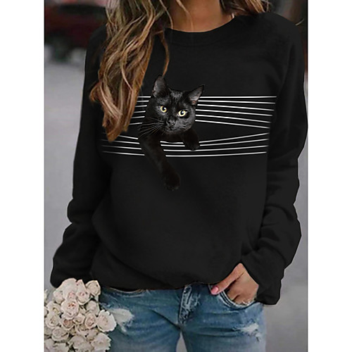 

Women's Hoodie Sweatshirt Cat Graphic 3D Daily Basic Casual Hoodies Sweatshirts Black