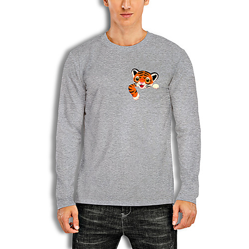 

Men's T shirt Other Prints Graphic Print Long Sleeve Daily Tops Cotton Basic White Black Red