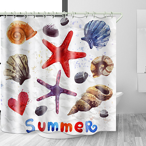 

Painting Seashell Starfish Print Waterproof Fabric Shower Curtain for Bathroom Home Decor Covered Bathtub Curtains Liner Includes with Hooks 72 Inch