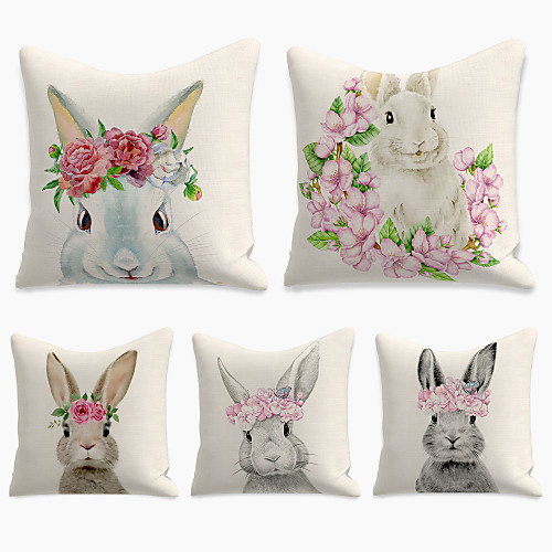 

Happy Easter Cushion Cover 5PCS Faux Linen Soft Decorative Square Throw Pillow Cover Cushion Case Pillowcasefor Sofa Bedroom 45 x 45 cm (18 x 18 Inch) Superior Quality Mashine Washable