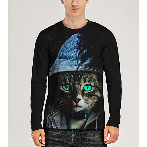 

Men's T shirt 3D Print Graphic 3D Animal Print Long Sleeve Daily Tops Black