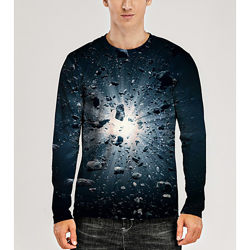 

Men's T shirt Shirt 3D Print Graphic Optical Illusion 3D Print Long Sleeve Daily Tops Casual Round Neck Navy Blue