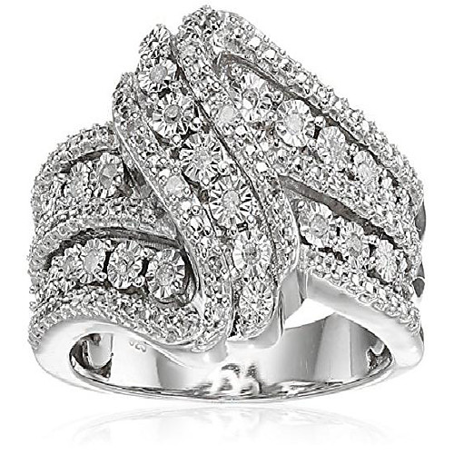 

sterling silver diamond 3 row twist fashion band ring (1/10 cttw), size 8