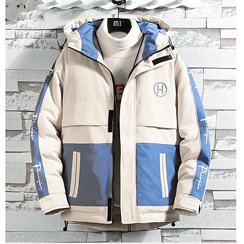 

Men's Padded Coat Loose Jacket Color Block Khaki Black