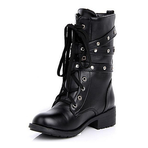 

Women's Boots Combat Boots Chunky Heel Round Toe Mid Calf Boots Booties Ankle Boots Casual Daily PU Rivet Solid Colored Black / Booties / Ankle Boots / Booties / Ankle Boots