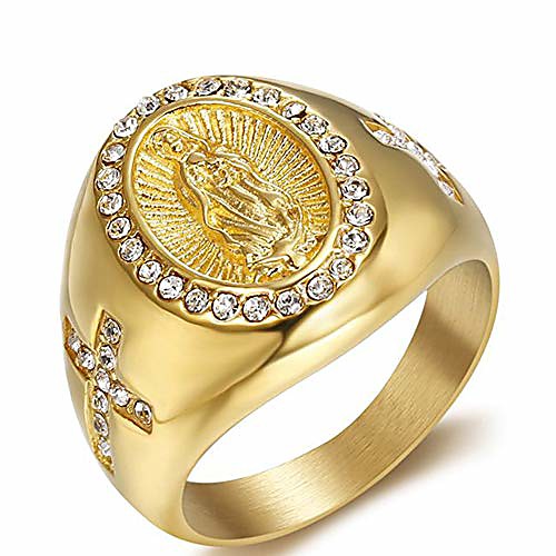 

men's gold plating cubic zirconia our lady of guadalupe virgin mary ring religious ring size 8-12 (golden, 13)