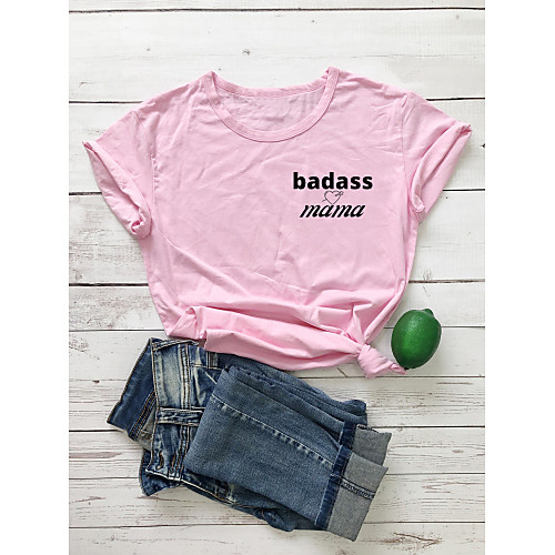 

Women's T shirt Graphic Heart Text Print Round Neck Basic Tops 100% Cotton White Purple Red