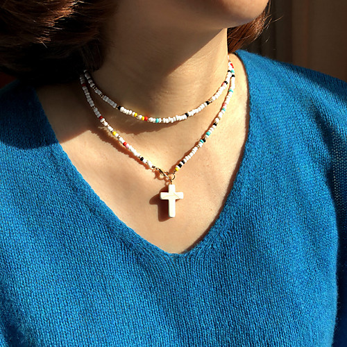 

Women's Choker Necklace Beaded Necklace Drop Cross Friends Vertical / Gold bar Precious Joy Ethnic Fashion Punk Trendy Glass Stone Alloy Rainbow 75 cm Necklace Jewelry 1pc For Christmas Street Gift