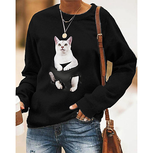 

Women's Hoodie Sweatshirt Cat Graphic 3D Print Daily 3D Print Basic Casual Hoodies Sweatshirts Black