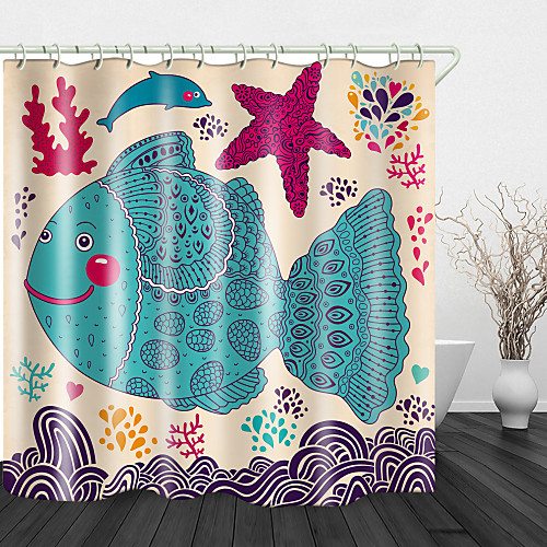 

Starfish fish Painting Print Waterproof Fabric Shower Curtain for Bathroom Home Decor Covered Bathtub Curtains Liner Includes with Hooks 72 Inch