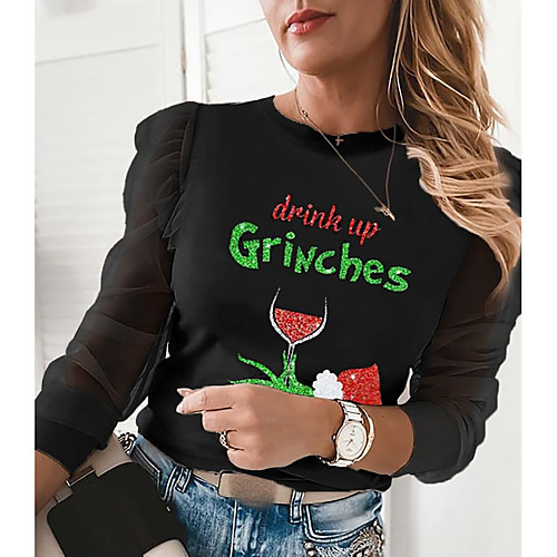 

Women's Christmas Letter Women's Hoodies Long Sleeve Sweater Cardigans Crew Neck Fall Winter Black