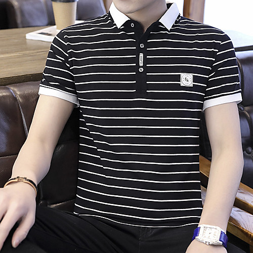 

Men's Golf Shirt Tennis Shirt Other Prints Striped Short Sleeve Daily Slim Tops White Black Navy Blue