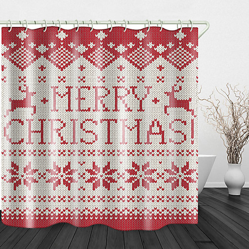 

Merry Christmas Imitation Knitting Print Waterproof Fabric Shower Curtain For Bathroom Home Decor Covered Bathtub Curtains Liner Includes With Hooks