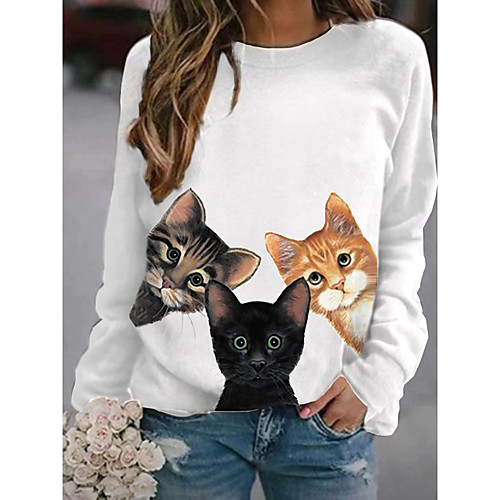 

Women's Hoodie Sweatshirt Cartoon Cat Graphic Daily Basic Casual Hoodies Sweatshirts Blushing Pink Wine Gray