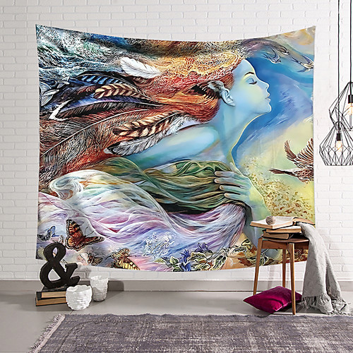 

Wall Tapestry Art Deco Blanket Curtain Hanging Home Bedroom Living Room Dormitory Decoration Polyester Fiber Painted Feather Goddess Butterfly