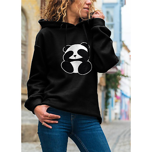

Women's Hoodie Pullover Graphic Panda Daily Basic Casual Hoodies Sweatshirts Gray Black