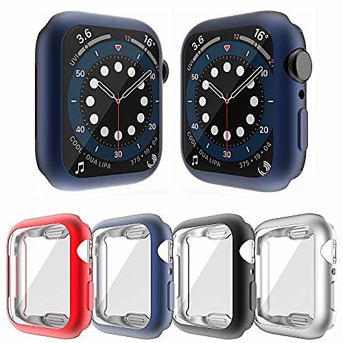 

4 packs case compatible with screen protector For iWatch Apple Watch Series SE / 6/5/4/3/2/1 44 mm 40 mm 38 mm 42mm all around cover flexible tpu matte bumper frame (rednavy blueblacksilver)