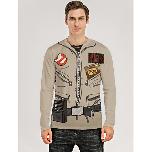 

Men's T shirt Shirt 3D Print Graphic 3D Print Long Sleeve Daily Tops Round Neck Khaki
