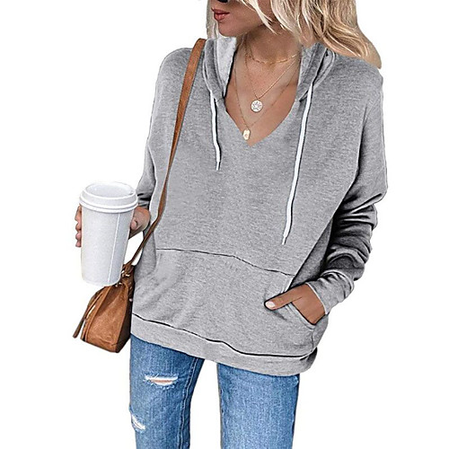 

Women's Pullover Hoodie Sweatshirt Plain Solid Color V Neck Daily Going out Active Hoodies Sweatshirts Blue Gray Black