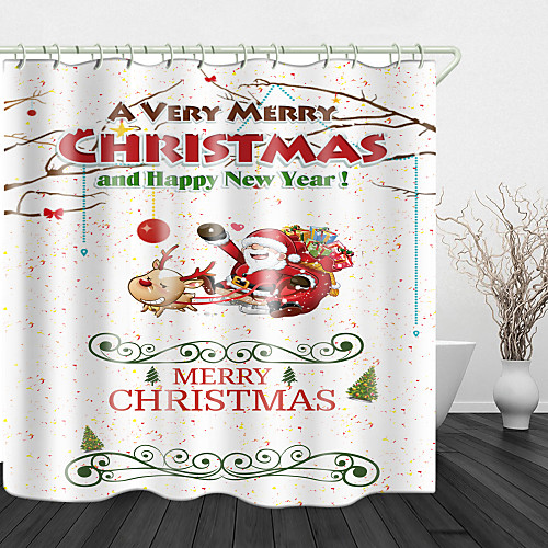 

Colorful Christmas Print Waterproof Fabric Shower Curtain For Bathroom Home Decor Covered Bathtub Curtains Liner Includes With Hooks