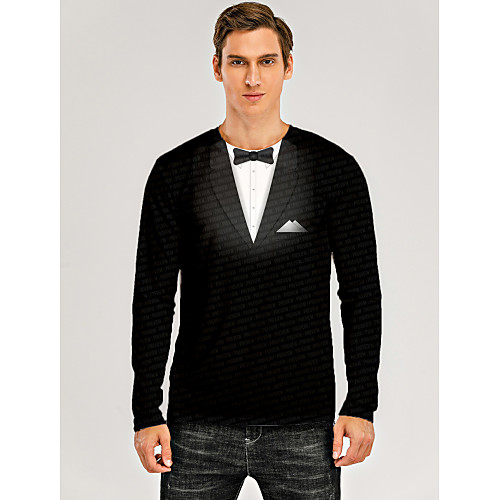 

Men's T shirt 3D Print Graphic 3D Print Long Sleeve Daily Tops Black